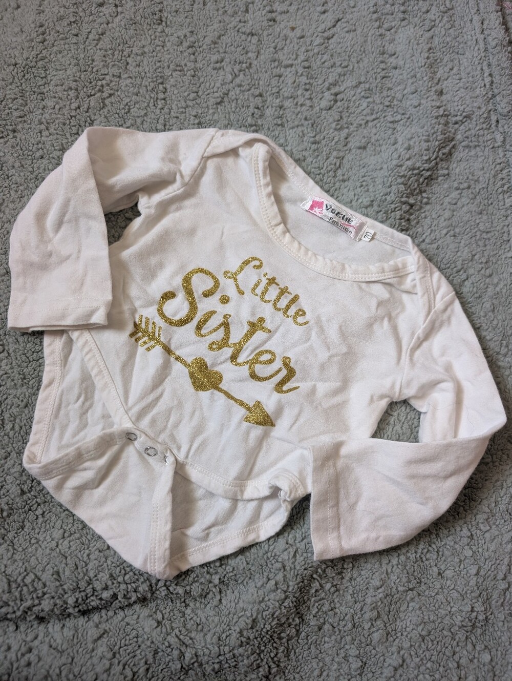 Baby Girls White 'Little Sister' Gold Glitter Bodysuit